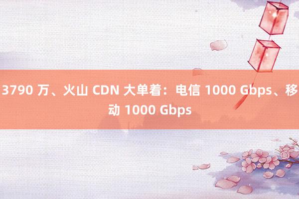 3790 万、火山 CDN 大单着：电信 1000 Gbps、移动 1000 Gbps