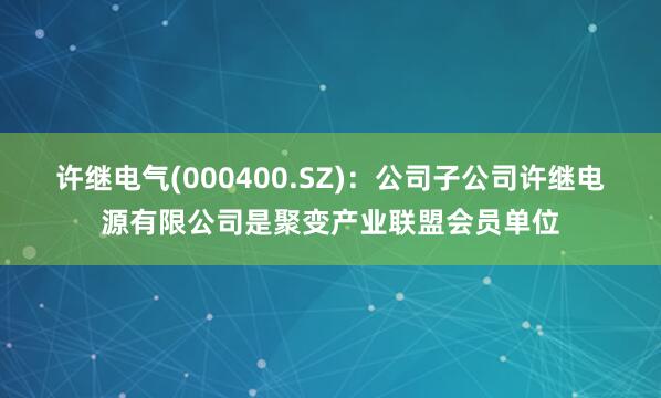 许继电气(000400.SZ)：公司子公司许继电源有限公司是聚变产业联盟会员单位