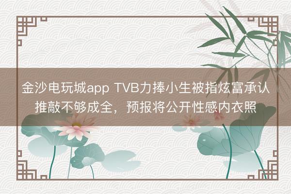 金沙电玩城app TVB力捧小生被指炫富承认推敲不够成全，预报将公开性感内衣照